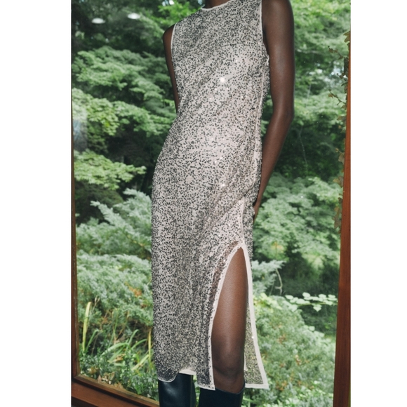 ZARA SEQUIN MIDI DRESS SIZE S - Picture 5 of 9